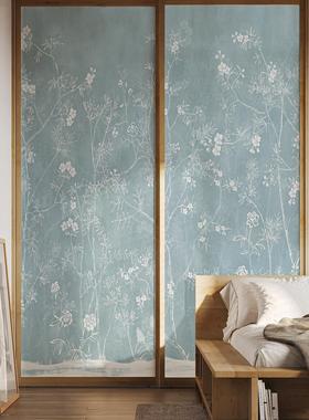 Funlife《Chinoiserie》法式中国风高雅蓝色翻新屏风自粘客厅壁纸