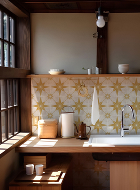 Funlife《Conte d'automne》法式复古牛油果绿仿花砖厨卫防水贴纸