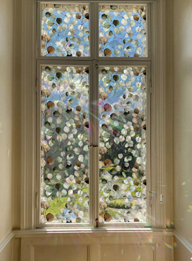 Funlife《花影幻彩》法式植物静电贴纸镭射彩色光影家用玻璃窗花