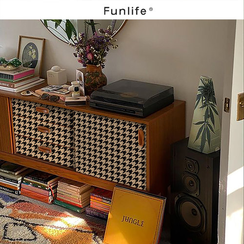 复古千鸟格柜子翻新墙贴