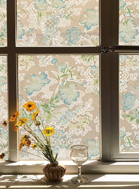 Funlife《繁花》法式素雅水彩花卉蕾丝窗贴静电膜窗花免胶设计