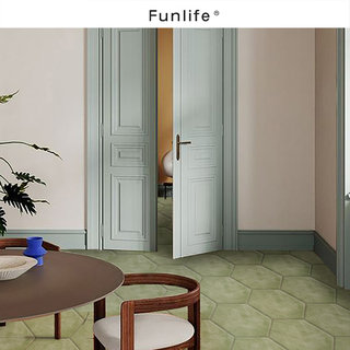 Funlife《复古法兰西》法式复古自粘纯色地贴玄关地面翻新豆绿色