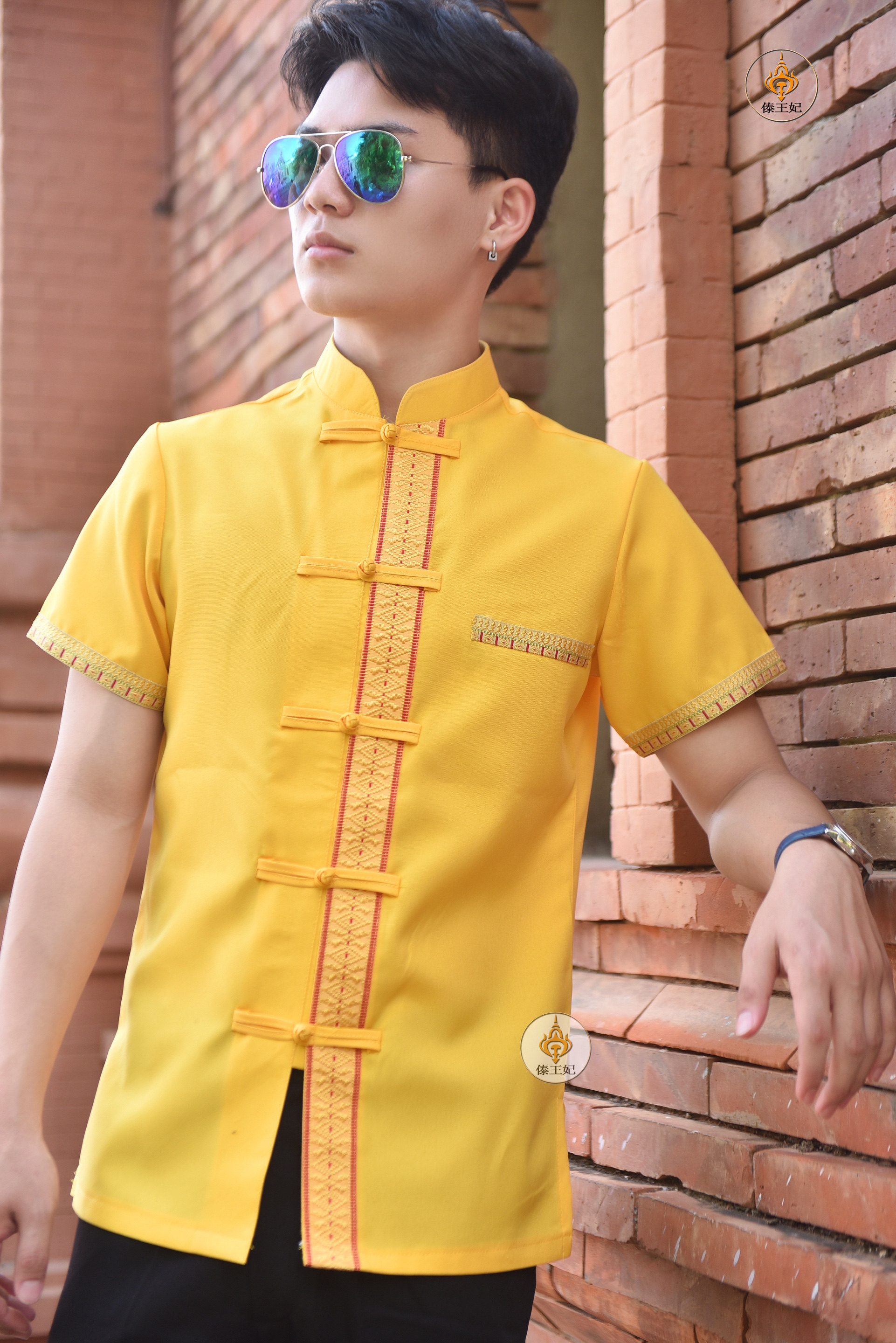 傣王妃服饰傣族男装上衣立领夏季男士短袖薄款透气服务员工作服