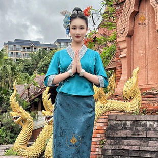 傣王妃服饰傣族春夏简约传统服女中袖筒裙透气柔软凉爽旅拍旅游服