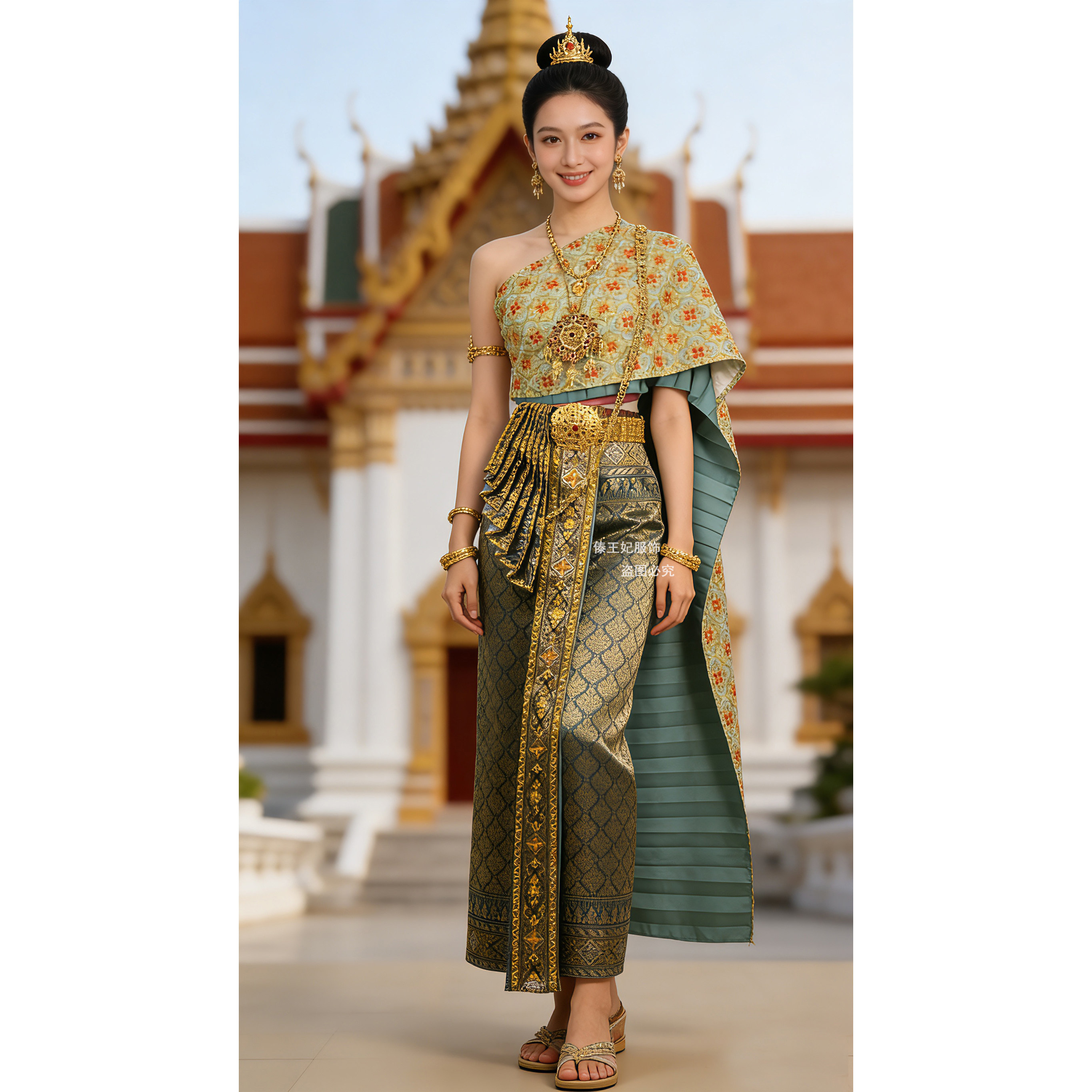 新款泰国传统服装无袖女套装露肩单肩绣花披肩褶皱披纱高端高档料,女装/女士精品,民族服装/舞台装,淘宝优惠券,粉丝福利购,淘宝优惠卷