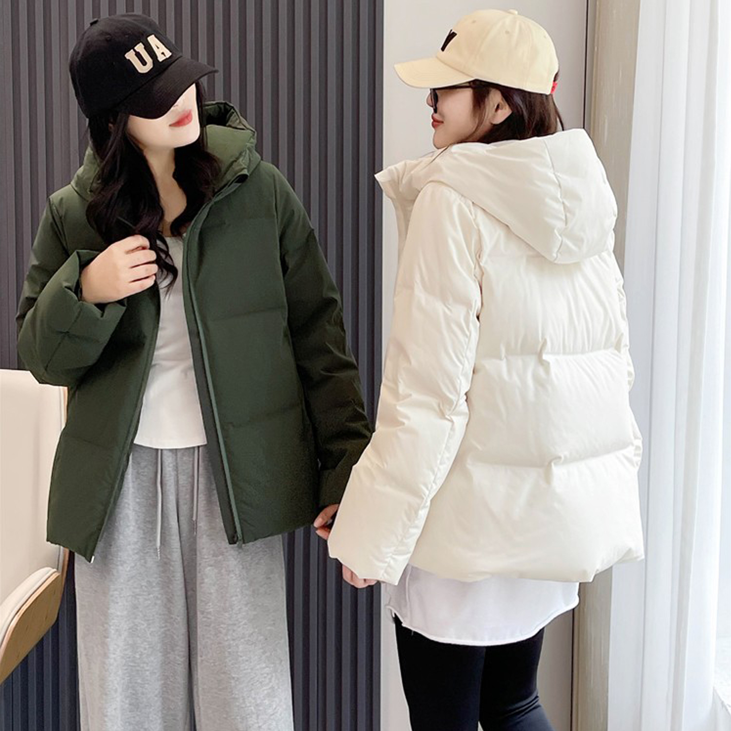 原单25秋冬新款防风防水女装无缝保暖羽绒连帽外套夹克上衣478577