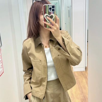 25款秋季女装休闲拉链短茄克/巴恩风外套翻领时尚夹克E479208