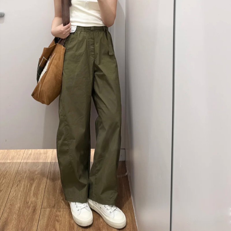 日系480951女休闲廓形长裤系腰带弯刀镰刀裤子481028阔腿裤480010