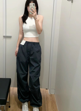 秋冬女装保暖休闲长裤阔感降落伞裤松紧宽松百搭束脚裤470732