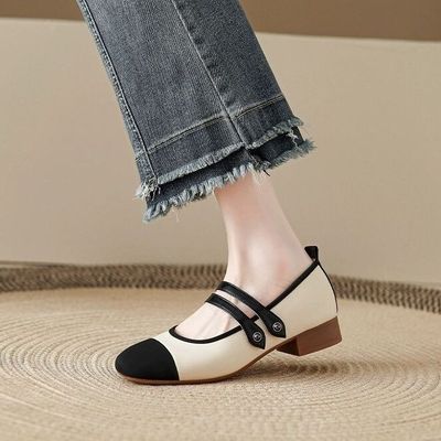 单鞋女法式小香风气质浅口方头低跟玛丽珍女鞋配裙子晚晚白色鞋子