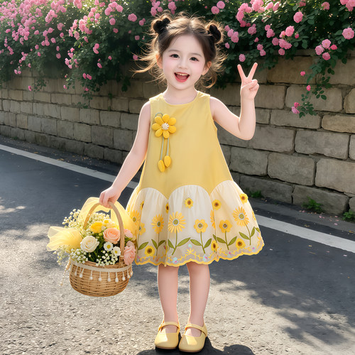 女童无袖连衣裙2026夏季新款儿童花边公主裙宝宝甜美裙子宝宝洋气