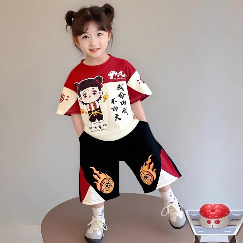 男童哪吒短袖套装夏2025新款宝宝洋气网红夏季男孩痞帅运动两件套