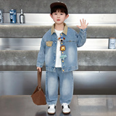2026新款 春秋款 春装 男孩春季 外套 儿童装 潮酷宝宝衬衫 男童牛仔套装