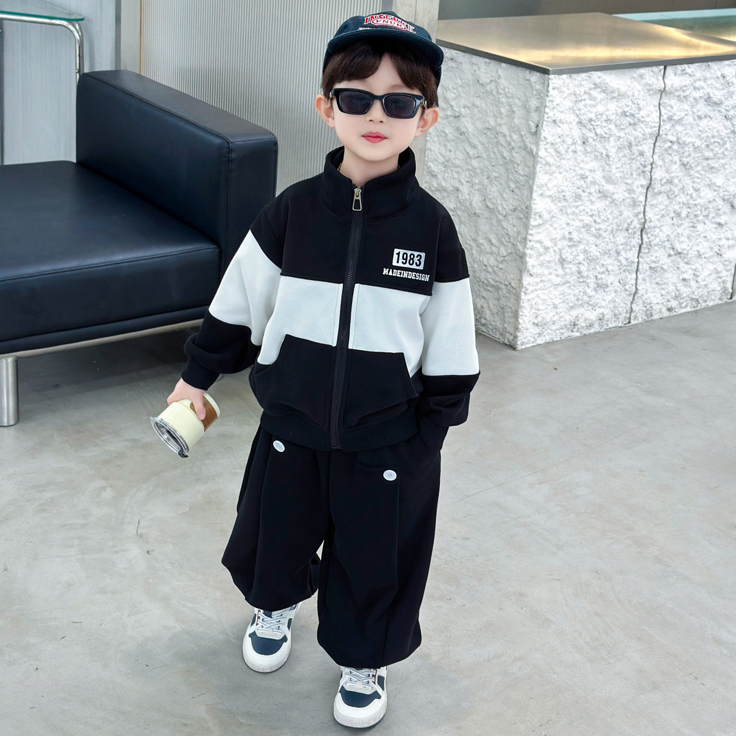 男童套装春秋装2026新款男孩帅气时髦痞帅外套儿童运动两件套潮酷