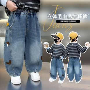 男童加绒牛仔裤秋冬2026新款冬季时髦男孩宝宝儿童牛子冬款长裤子