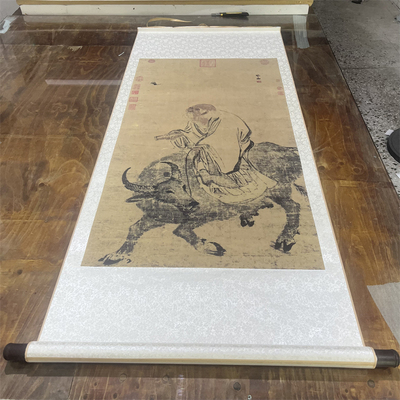 明代 张路 老子骑牛图 老子出关图高清微喷复制绢布古旧人物画像