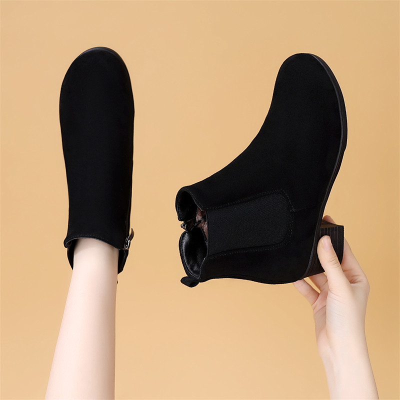 秋冬季新款短靴女绒面粗跟单靴中跟切尔西棉靴女防滑加绒保暖棉鞋,女鞋,切尔西靴,淘宝优惠券,粉丝福利购,淘宝优惠卷