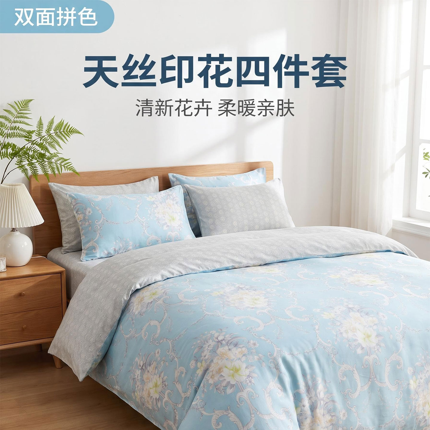千百卉天丝印花四件套高端床品2026新款夏天床单床上亲肤用品套件