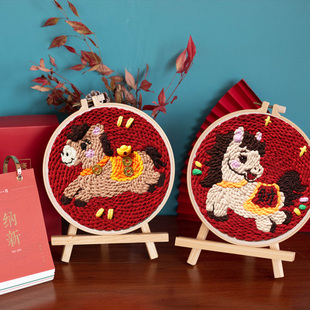 俄罗斯戳戳绣diy材料包刺绣马年新年毛线画儿童手工课国风喜庆