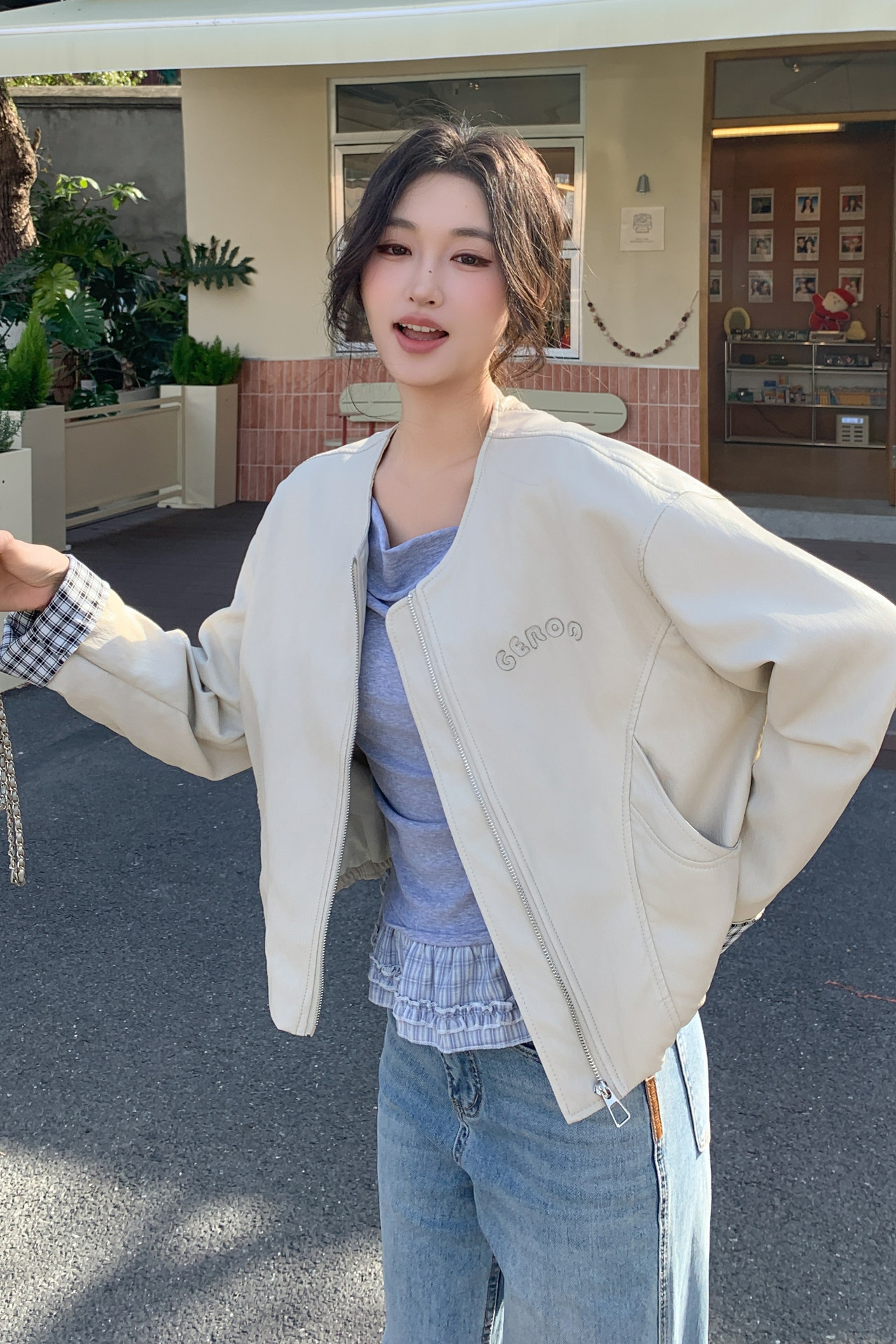 现货新款皮衣机车服PU水洗皮小衫F613P145K218,女装皮衣,2C082