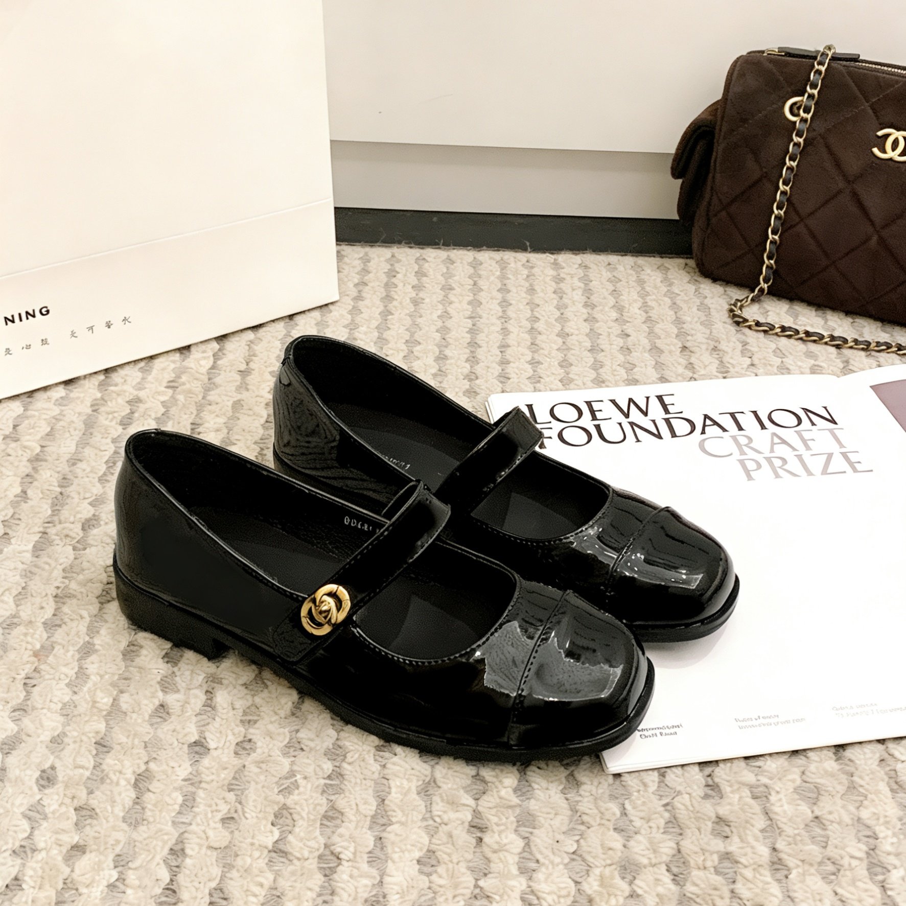 小香风一字扣带内增高真皮黑色漆皮粗跟玛丽珍鞋女平底通勤小皮鞋,女鞋,玛丽珍鞋,淘宝优惠券,粉丝福利购,淘宝优惠卷