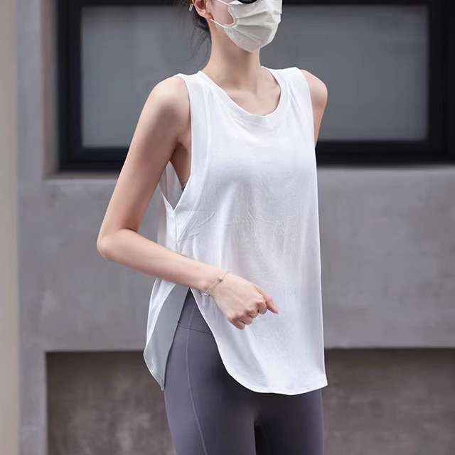 宽松运动背心女显瘦大码健身训练上衣无袖跑步罩衫遮臀瑜伽T恤夏