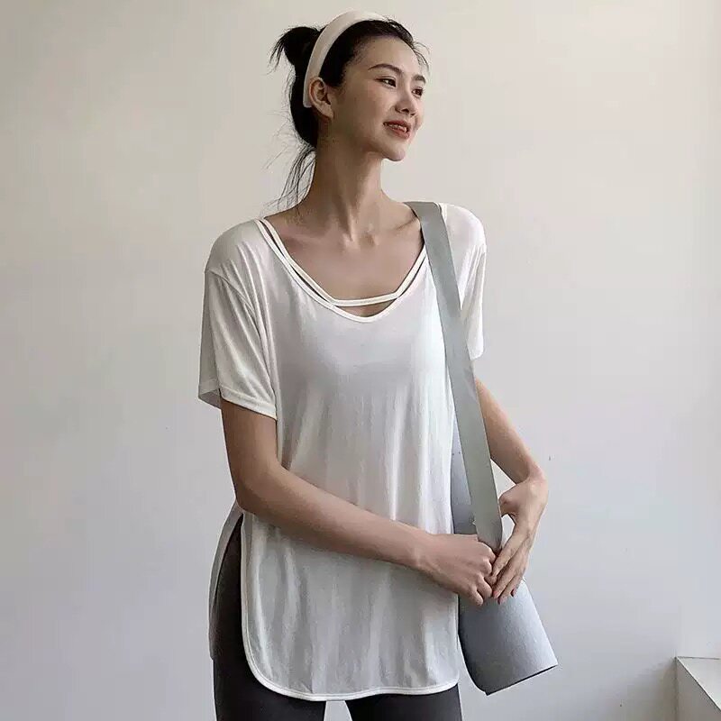 宽松外穿瑜伽服t恤套装女春秋季新款网红普拉提显瘦跑步运动上衣