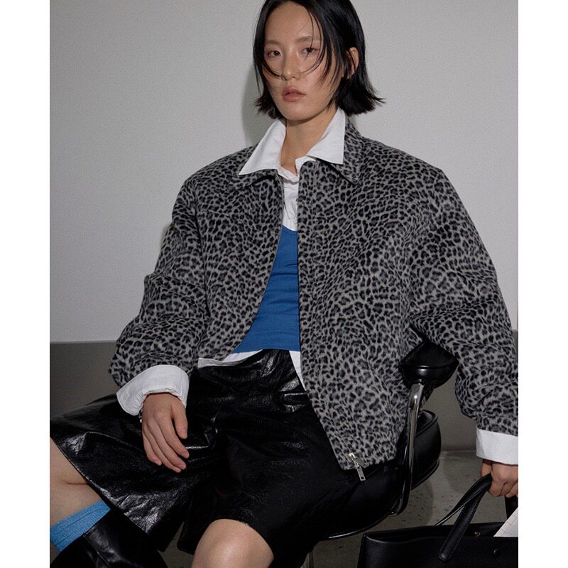 复古港风个性豹纹机车夹克棉服短棉衣/棉服
