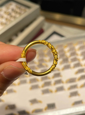 古法金包银卷草纹戒指女素圈实心金戒指个性百搭婚戒尾戒送女友