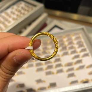古法金包银卷草纹戒指女素圈实心金戒指个性百搭婚戒尾戒送女友