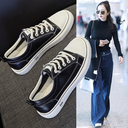 真皮时尚休闲大码女鞋41到43春秋新款懒人小白鞋平底单鞋百搭板鞋