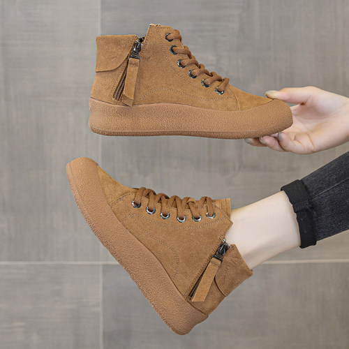 真皮大码高帮鞋女41到43加绒短靴