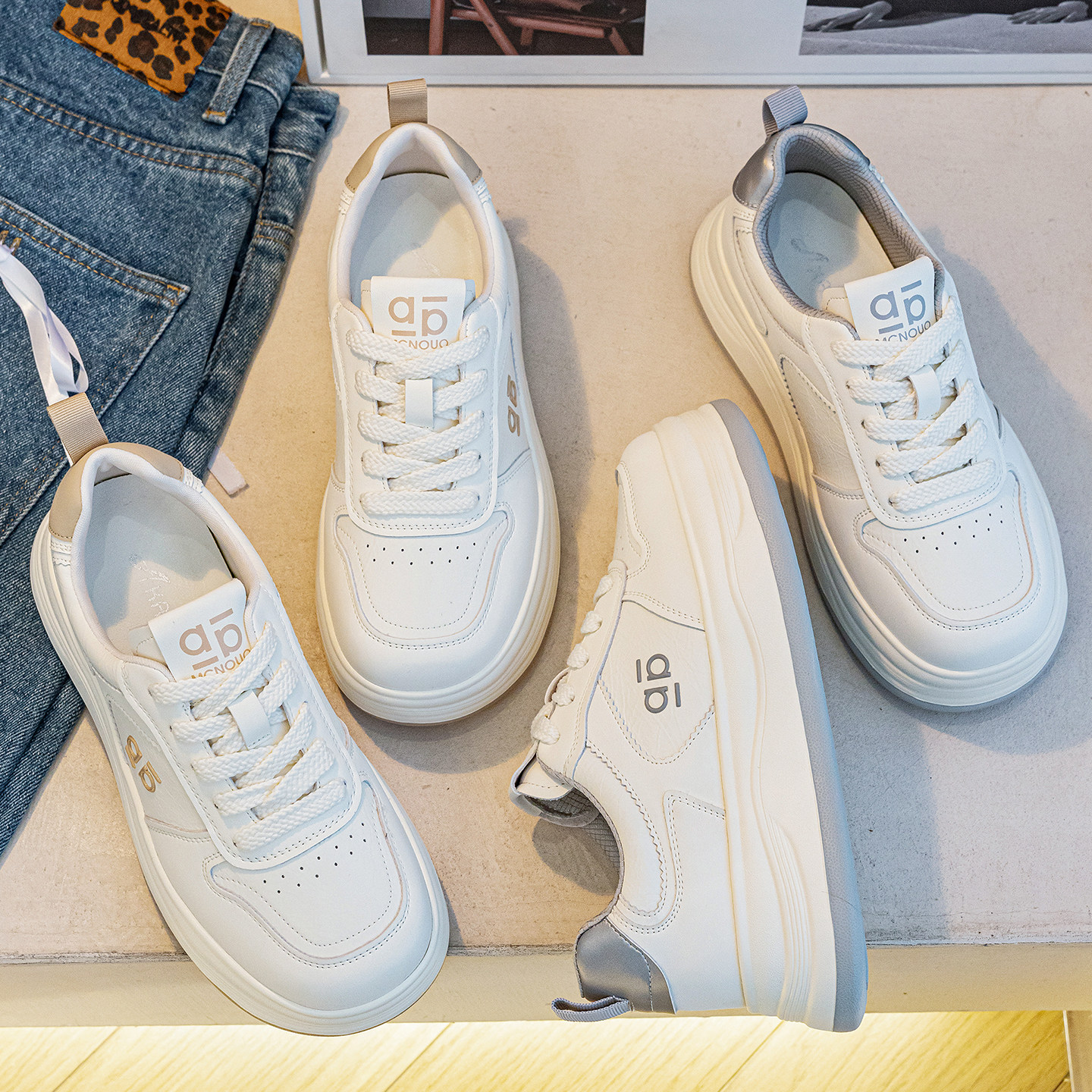 真皮大码女鞋41到43厚底小白鞋女2026新款春季轻便休闲运动板鞋42,女鞋,时尚休闲鞋,淘宝优惠券,粉丝福利购,淘宝优惠卷