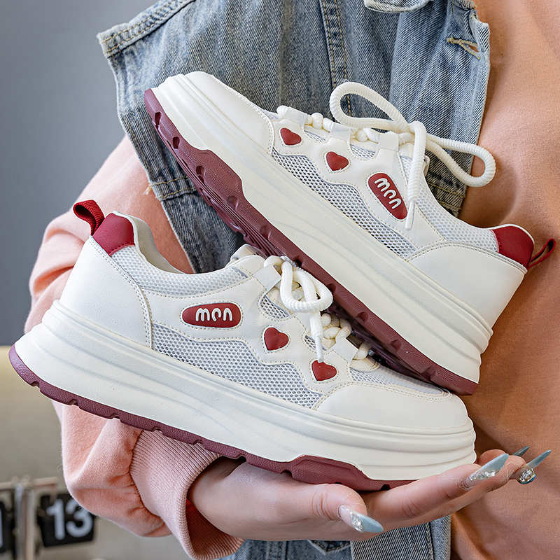 大码厚底网面透气小白鞋女41到43