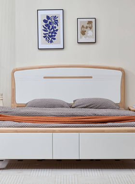 中式简约静音1.8米主卧双人婚床现代家用储物高箱1.5m榫卯实木床