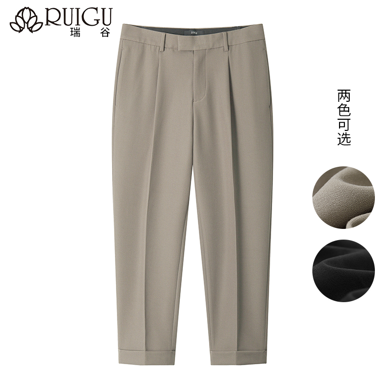 休闲西裤垂坠感翻边宽松潮