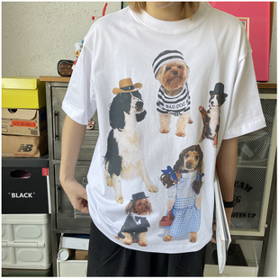 小领口半袖 T恤男女款 TEE 扮小狗印花宽松可爱短袖 原创小众趣味装