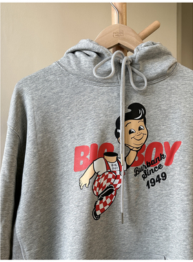 美式复古vintage卡通汉堡男孩bigboy趣味男女连帽套头卫衣帽衫