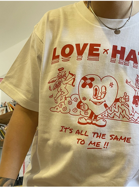 天使与恶魔Love& Hate爱与恨潮牌男女款夏季短袖T恤情侣款印花TEE