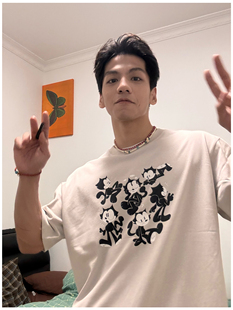 美式休闲卡通复古人物菲利克斯猫 小众潮牌男女情侣款短袖纯棉T恤