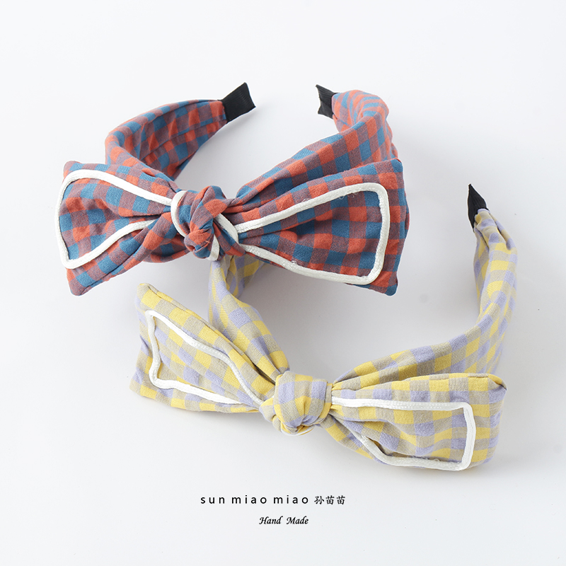 韩国儿童兔耳朵格子发箍甜美可爱头箍秋冬发卡宝宝不伤发宽边亲子