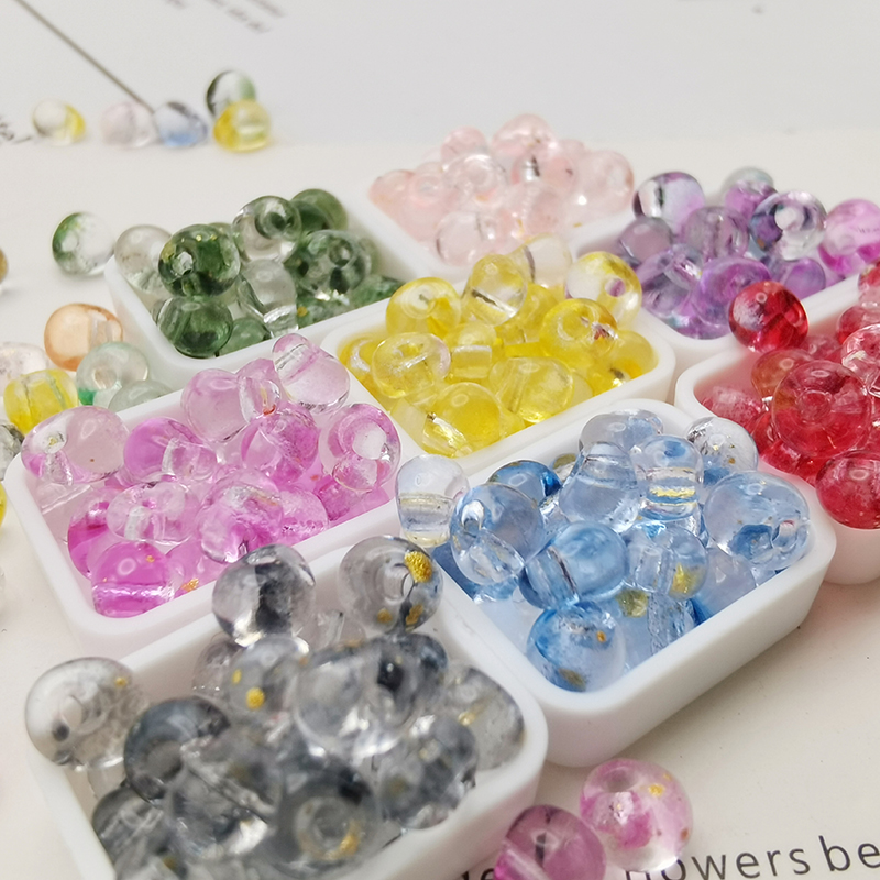 4mm透明洒金玻璃水滴珠偏孔米珠