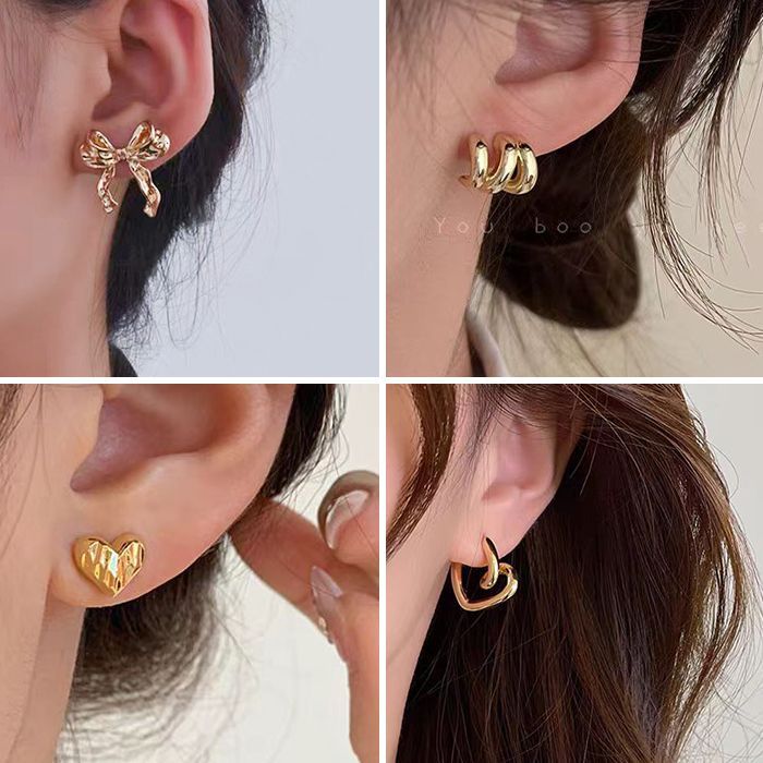 美式小众设计甜酷风蝴蝶结耳环女欧美风耳饰简约百搭952银针耳钉