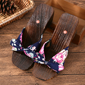 中国风木屐女碎花蝴蝶结一字拖套脚防滑凉拖鞋 动漫情侣女款 cos