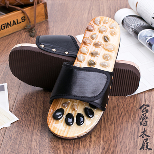 天然木质按摩玉石按摩木屐拖鞋穴位按摩木拖鞋日式 男士木制拖鞋