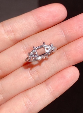 s925银戒指空托方形 6*6mm代镶托帕石 石榴石 水晶 时尚百搭  m