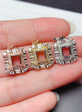 s925银吊坠空托长方5*6mm精美轻奢T方钻配石女饰品 代镶彩宝  x