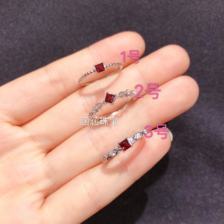 s925银戒指空托 简单四爪款方形3*3mm代镶石榴石  海蓝宝 礼物  x
