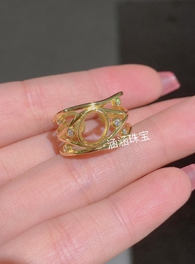 s925纯银戒指空托椭圆形6*8mm代镶欧泊 碧玺 红宝石 包镶款 日韩m