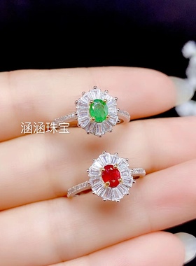 戒指椭圆形代镶祖母绿s925银饰品